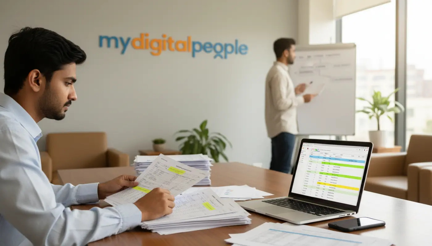 Office team using AI tools to process invoices and reduce manual data entry errors
