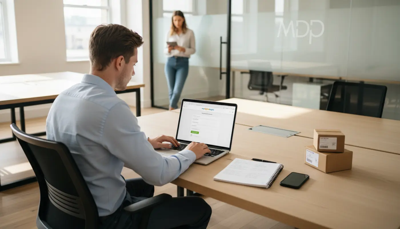 Professional testing Shopify checkout process in a modern digital agency workspace
